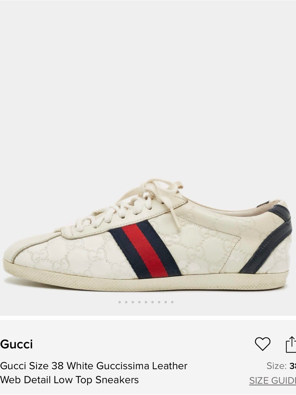 Gucci White Leather Low-Top Sneakers with Red & Blue Web Stripe